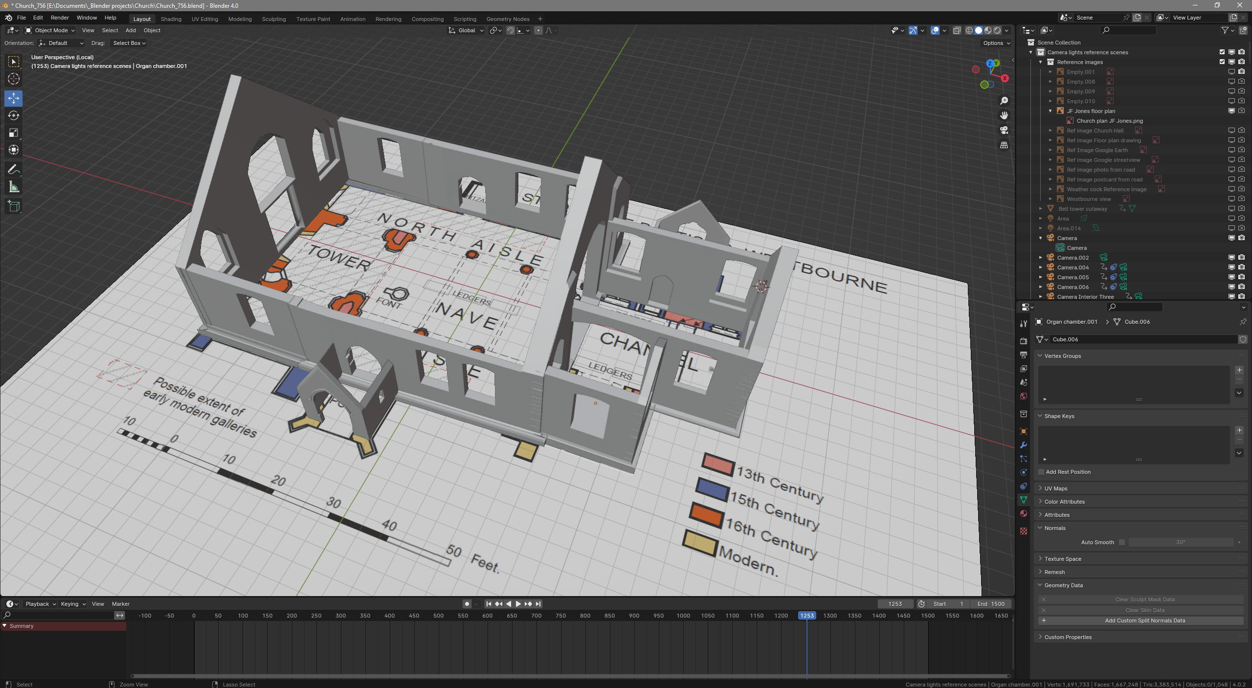 WESTBOURNE HISTORY PHOTO, CHURCH, St. JOHN, ANIMATION, BLENDER TOOL, FLOOR PLAN