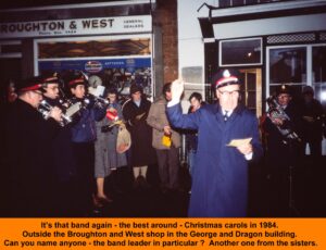 WESTBOURNE HISTORY PHOTO, SALVATION ARMY, BAND, 1984, CAROLS, SQUARE, GEORGE AND DRAGON, BROUGHTON AND WEST