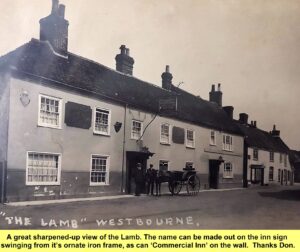 WESTBOURNE HISTORY PHOTO, LAMB INN, SQUARE, SIGN, COMMERCIAL, SMALL STREET