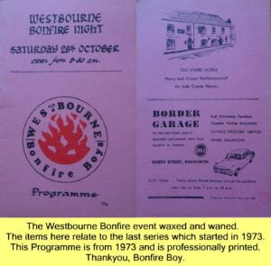 WESTBOURNE HISTORY PHOTO, BONFIRE, BOY, PROGRAMME, 1973