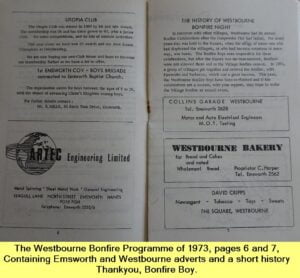 WESTBOURNE HISTORY PHOTO, BONFIRE, BOY, PROGRAMME, 1973,