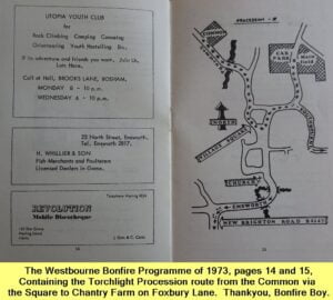 WESTBOURNE HISTORY PHOTO, BONFIRE, BOY, PROGRAMME, 1973, TORCHLIGHT PROCESSION