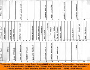 WESTBOURNE HISTORY PHOTO, WESTBOURNE HOME GUARD, WWII, NAMES, MORGAN, GOBLE, LILLYWHITE, STENT, ROBINSON,