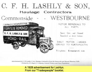 WESTBOURNE HISTORY PHOTO, LASHLY, HAULIER, ADVERT, 1928, TRADESPEOPLE