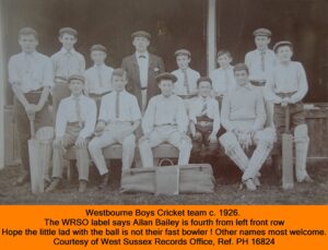 WESTBOURNE HISTORY PHOTO, BOYS CRICKET TEAM , 1926