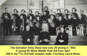 WESTBOURNE HISTORY PHOTO, SALVATION ARMY, BAND, TIN HUT, LAURIE MOSS