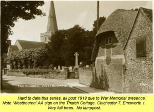 WESTBOURNE HISTORY PHOTO, CHURCH, St. JOHN, YEW, INTERIOR, SCREEN, MEMORIAL, THATCH COTTAGE