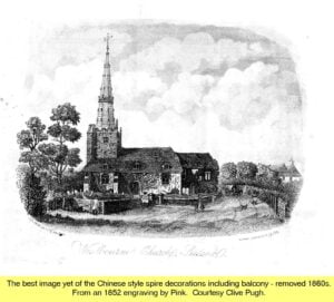 WESTBOURNE HISTORY PHOTO, CHURCH, St. JOHN, YEW, SPIRE, 1770, PINK 1852