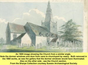 WESTBOURNE HISTORY PHOTO, CHURCH ST JOHN, GALLERY, TOWER, 1860, SHARPE